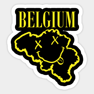 Vibrant Belgium: Unleash Your 90s Grunge Spirit! Smiling Squiggly Mouth Dazed Smiley Face Sticker